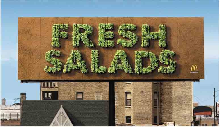 advertising billboard with salad palne